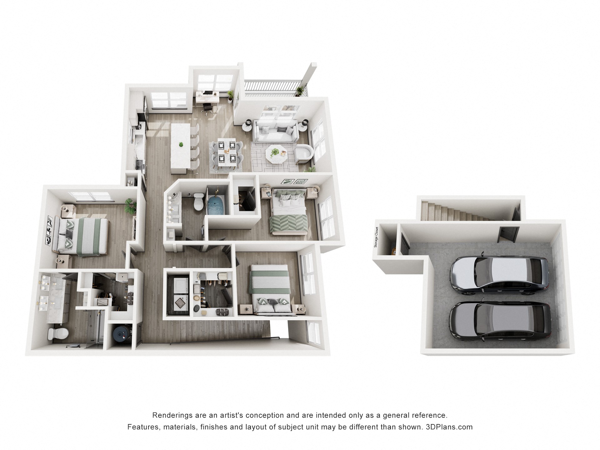 Floor plan for 3 beds, 2 baths, 1478 sqft